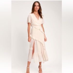 Lulus Next to You Cream Swiss Dot Ruffled Midi Dress